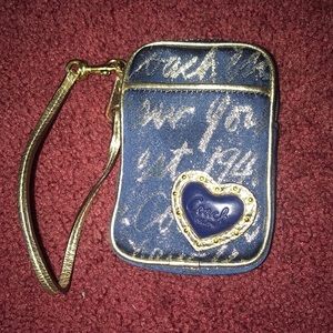 coach blue and gold new york camera case